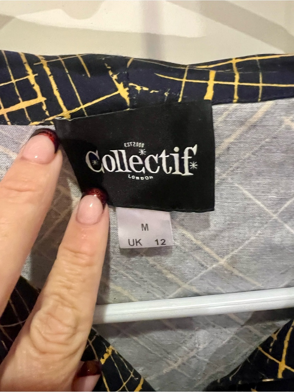 Collectif Navy Dress with Mustard Grid Print
